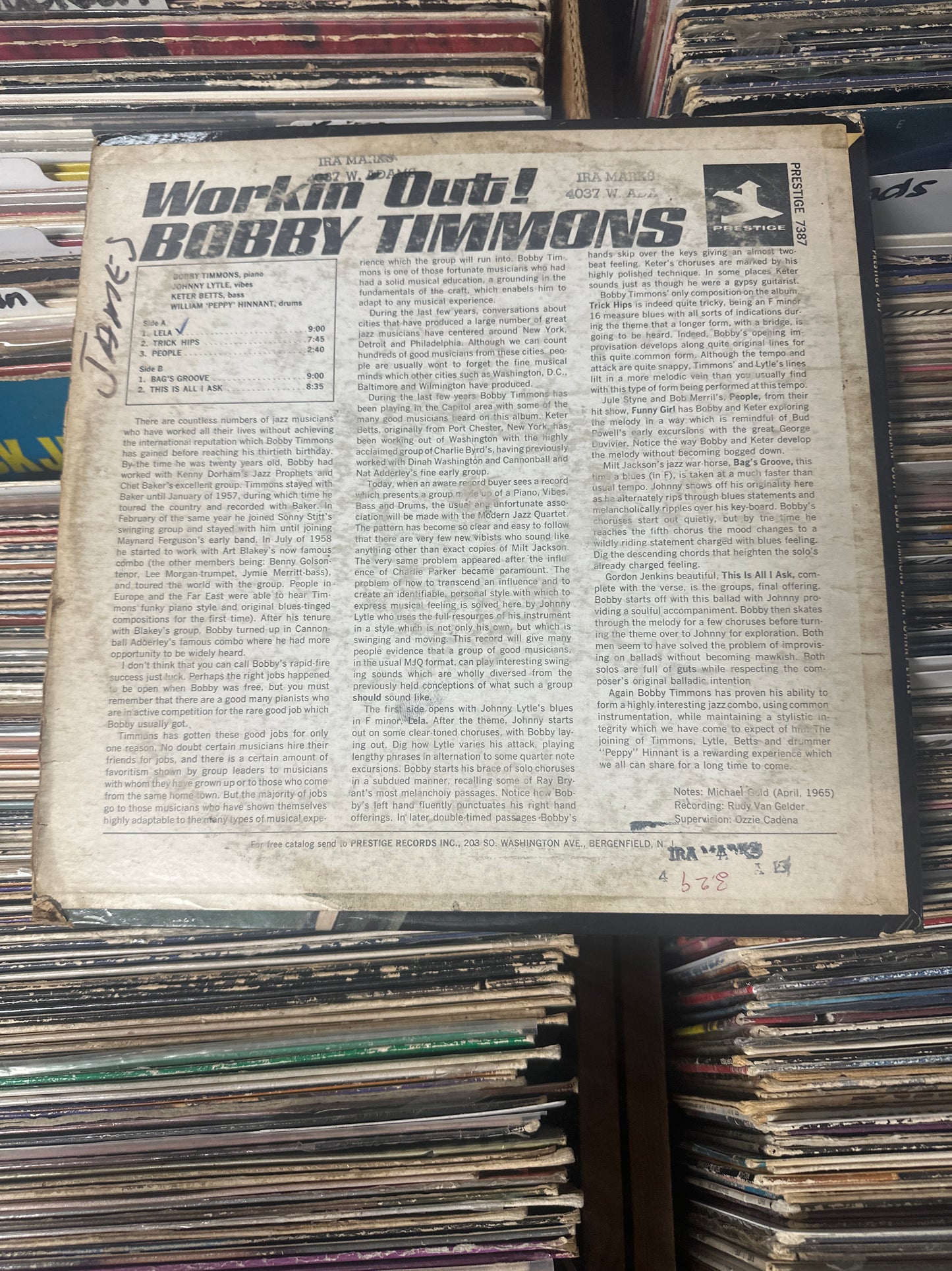 Bobby Timmons With Johnny Lytle – Workin' Out! PR 7387 VG/VG