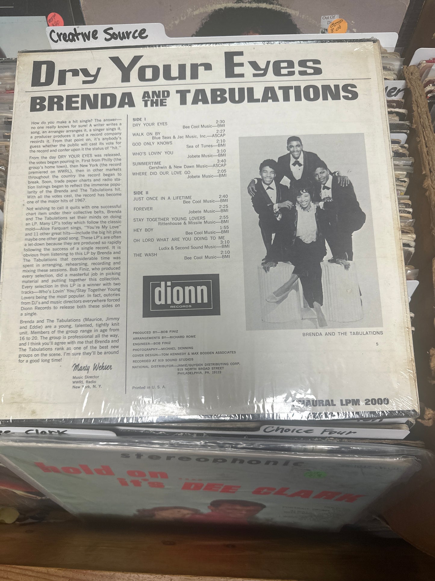 Brenda And The Tabulations-Dry Your Eyes Vinyl Lp LPM 2000 VG+/VG+