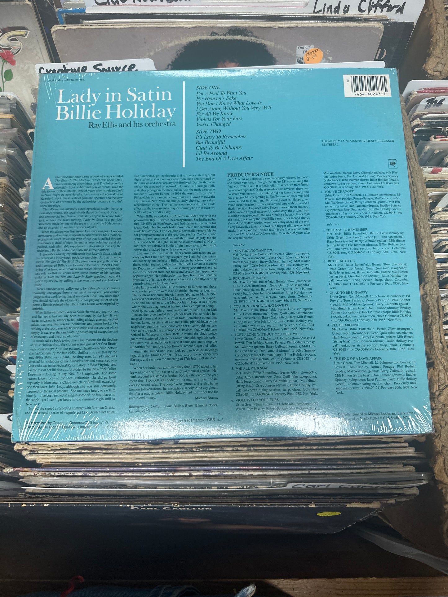 Billie Holiday, Ray Ellis And His Orchestra – Lady In Satin Vinyl LP CJ 40247 VG+/VG+