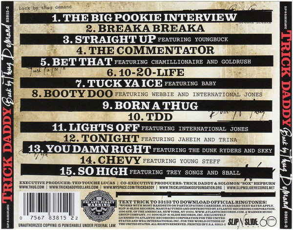 Trick Daddy – Back By Thug Demand CD Mint Condition