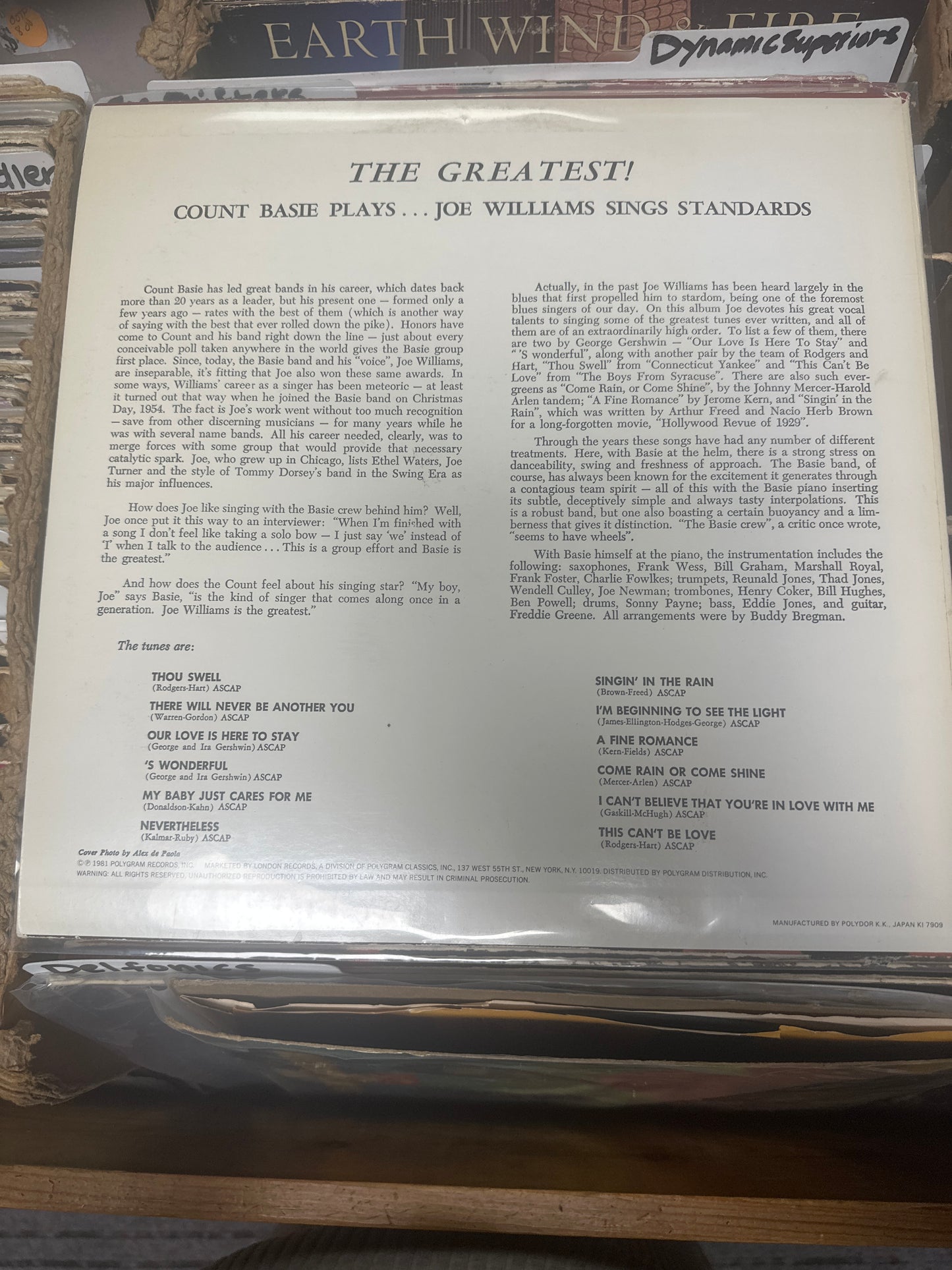 Count Basie, Joe Williams ‎– The Greatest!! (Count Basie Plays...Joe Williams Sings Standards)Count Basie, Joe Williams ‎– The Greatest!! (Count Basie Plays...Joe Williams Sings Standards) UMV 2650 VG+/VG+