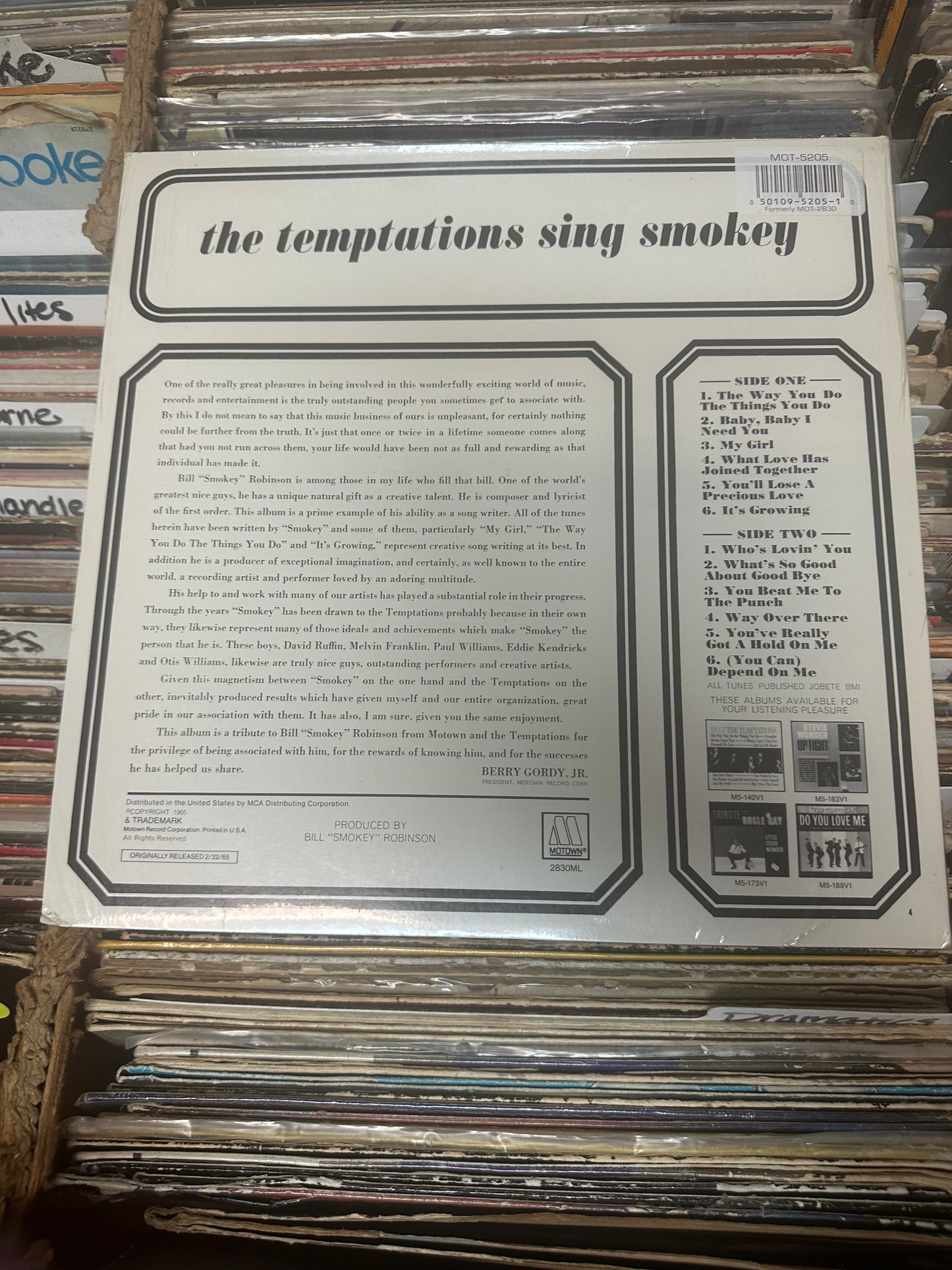 The Temptations – The Temptations Sing Smokey Vinyl Lp