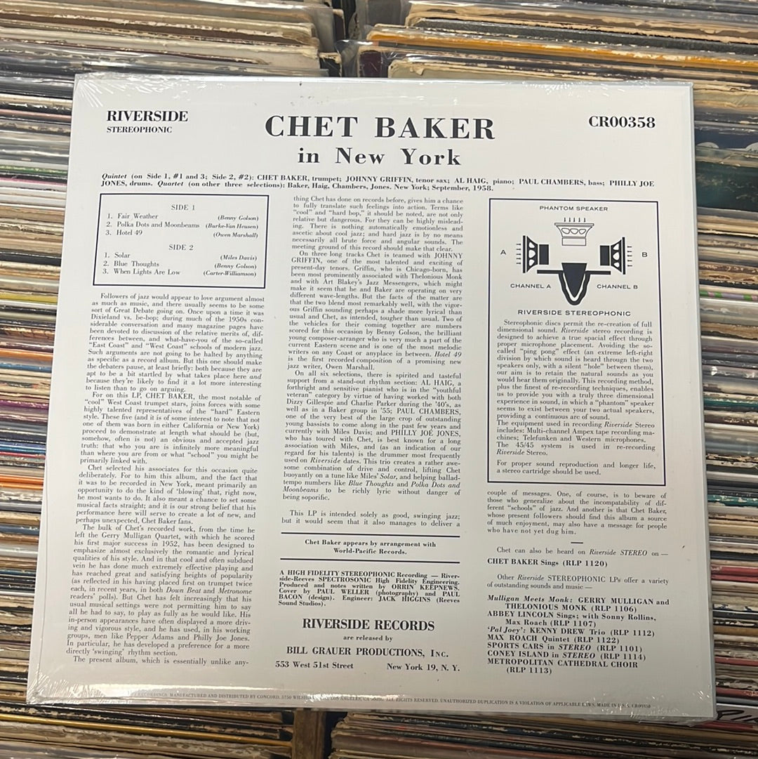 Chet Baker ‎– In New York CR00358  180g Vinyl Lp Reissue