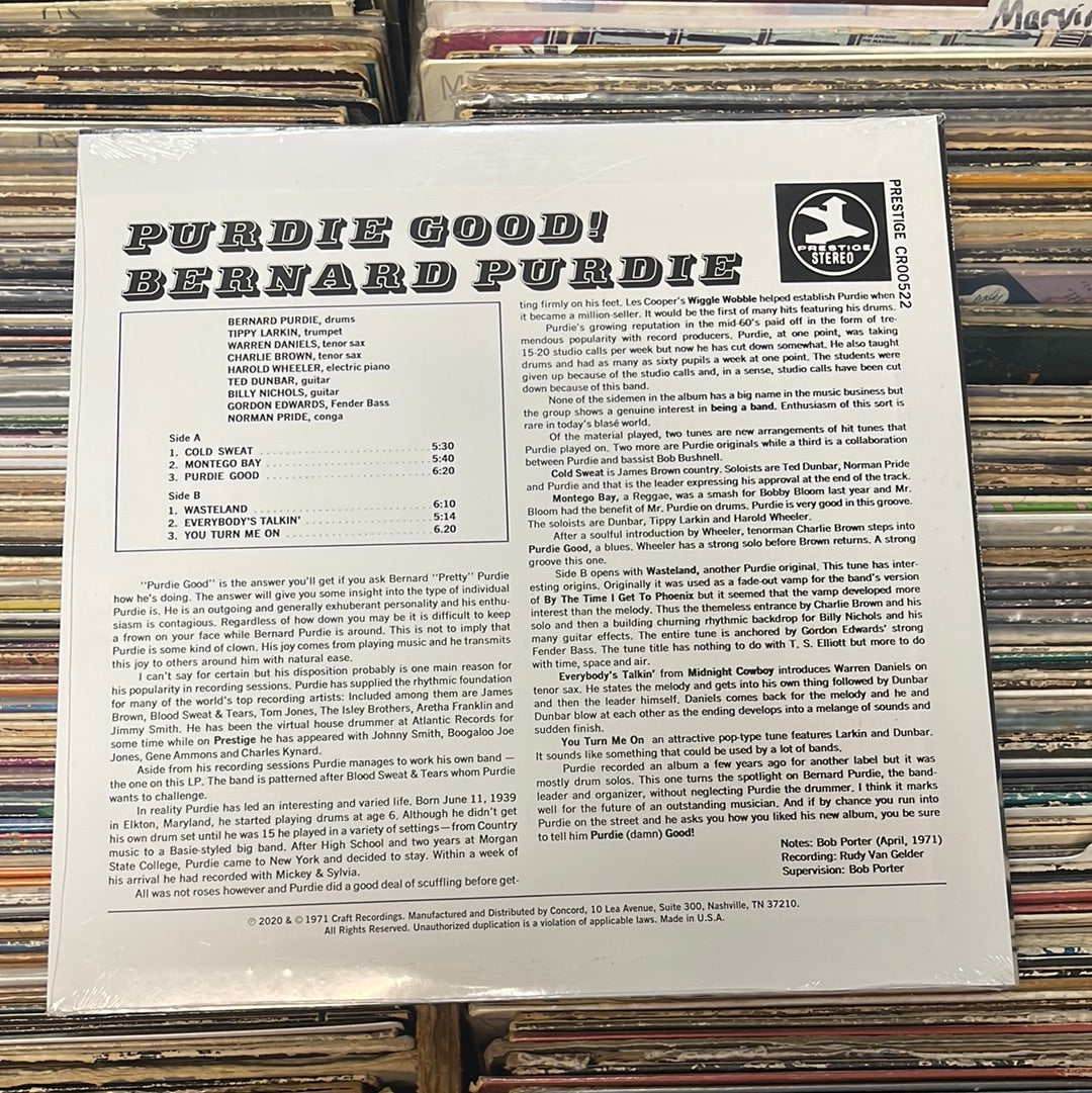 Bernard Purdie ‎– Purdie Good!  180g Vinyl Lp Reissue