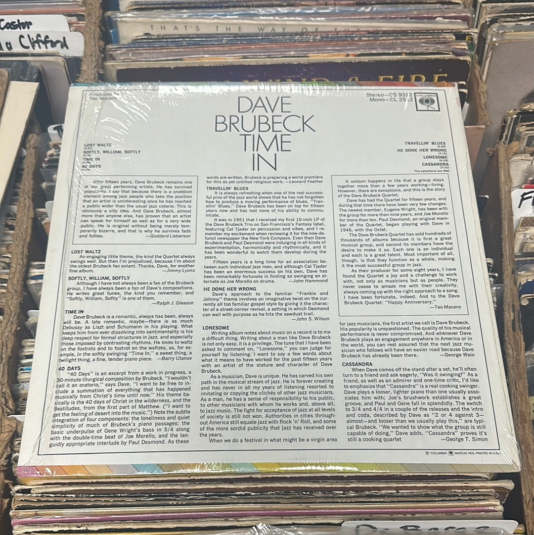 Dave Brubeck ‎– Time In CS-9312 Vinyl LP VG+/VG+