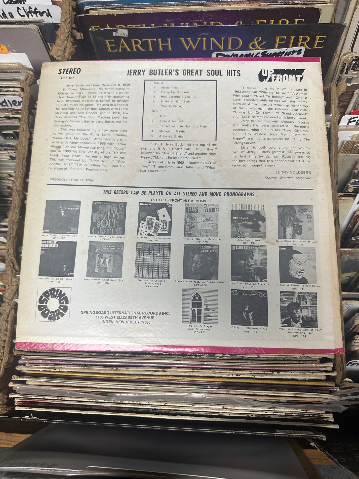 Jerry Butler ‎– Jerry Butler's Great Soul Hits Vinyl LP UPF 107 VG/VG+