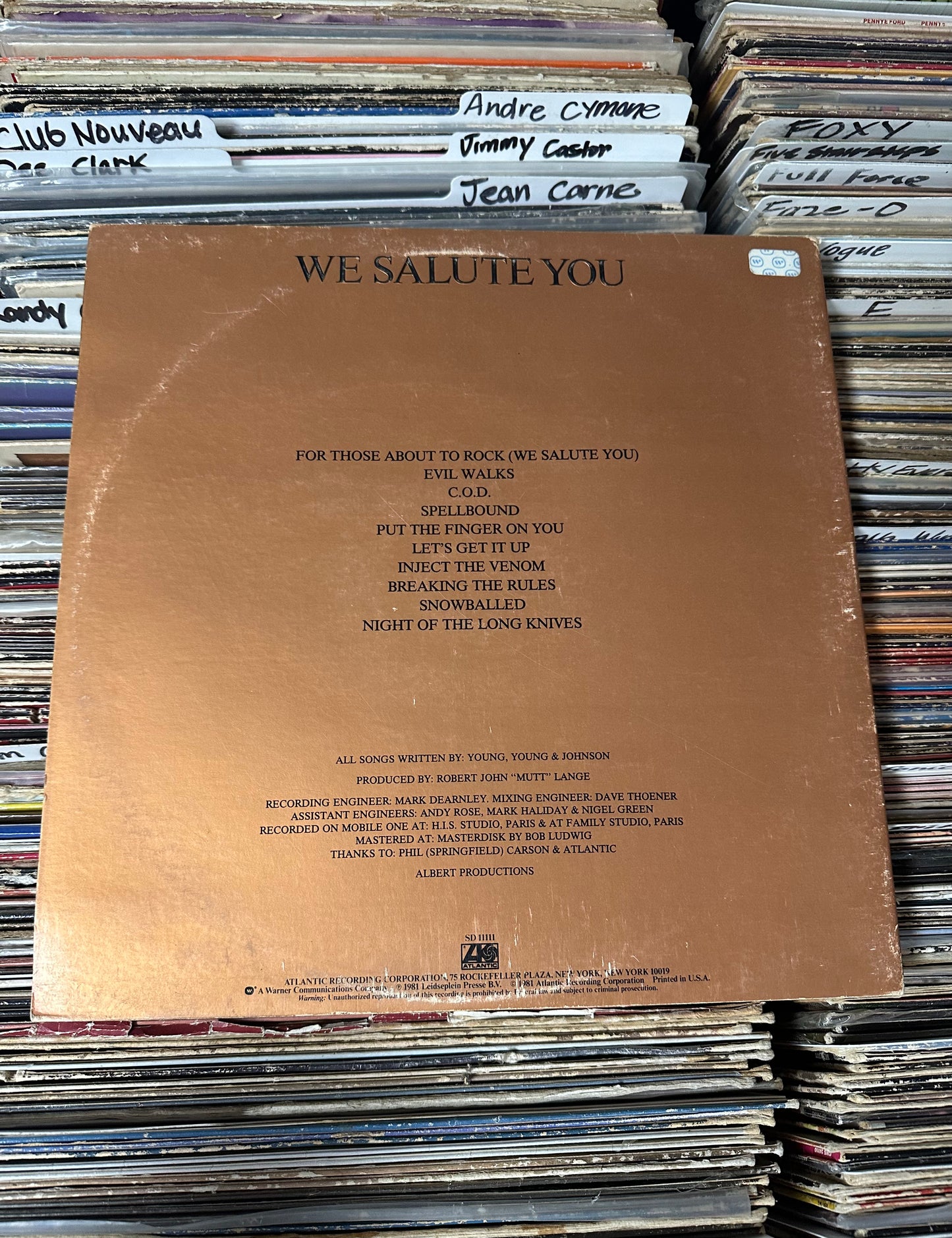 AC/DC ‎– For Those About To Rock (We Salute You) Vinyl LP  SD 11111 Specialty Pressing VG+/VG+