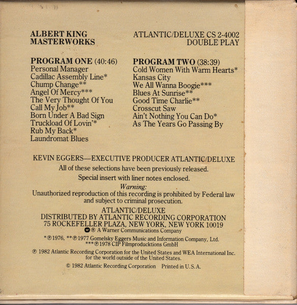 Albert King ‎– Masterworks Cassette CS 2-4002 Double Play