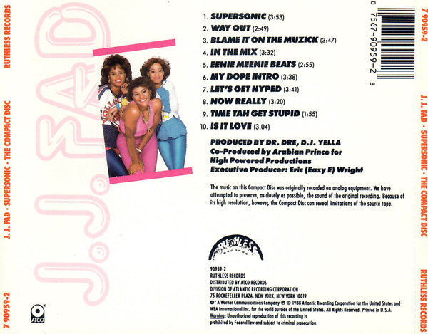 J.J. Fad ‎– Supersonic - The Compact Disc CD 7 90959-2 Near Mint/VG+