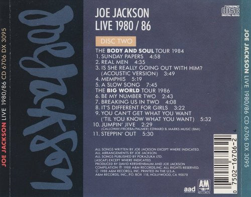 Joe Jackson – Live 1980/86 CD VG+/VG+