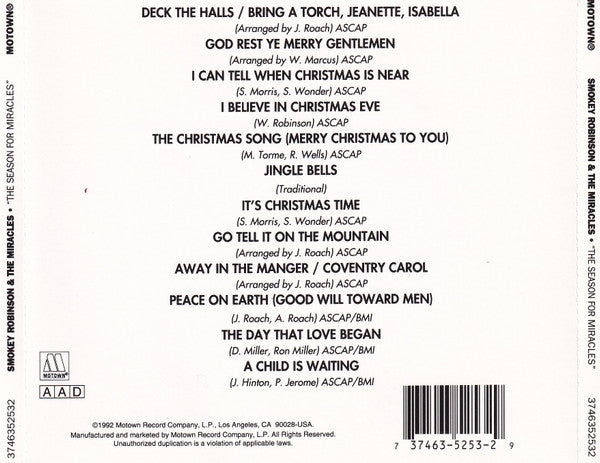 Smokey Robinson & The Miracles* ‎– The Season For Miracles CD